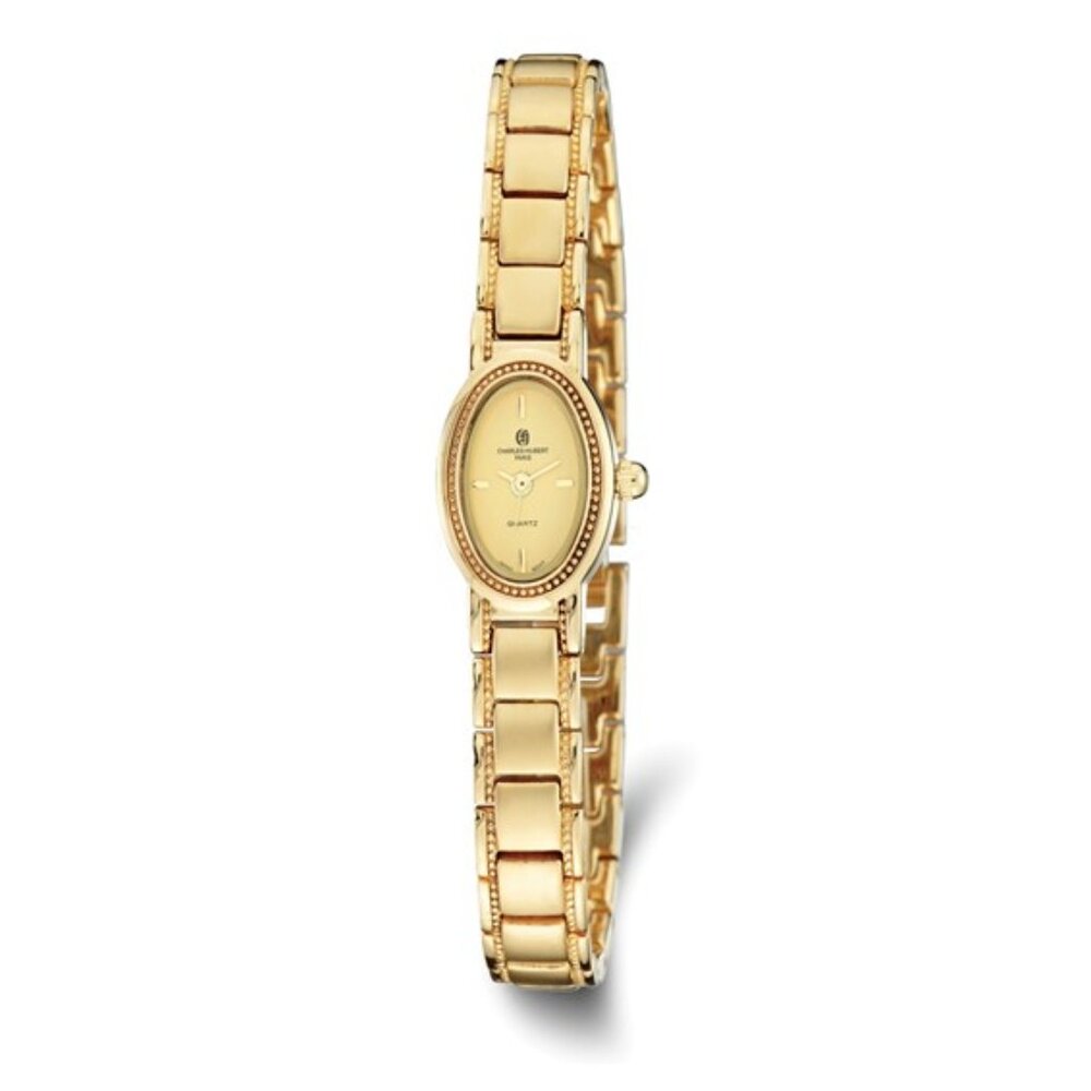 Charles Hubert Ladies Satin Gold Tone Watch - Oval Face - 17x23mm - NEW